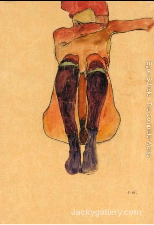 Seated Nude With Violet Stockings by Egon Schiele paintings reproduction